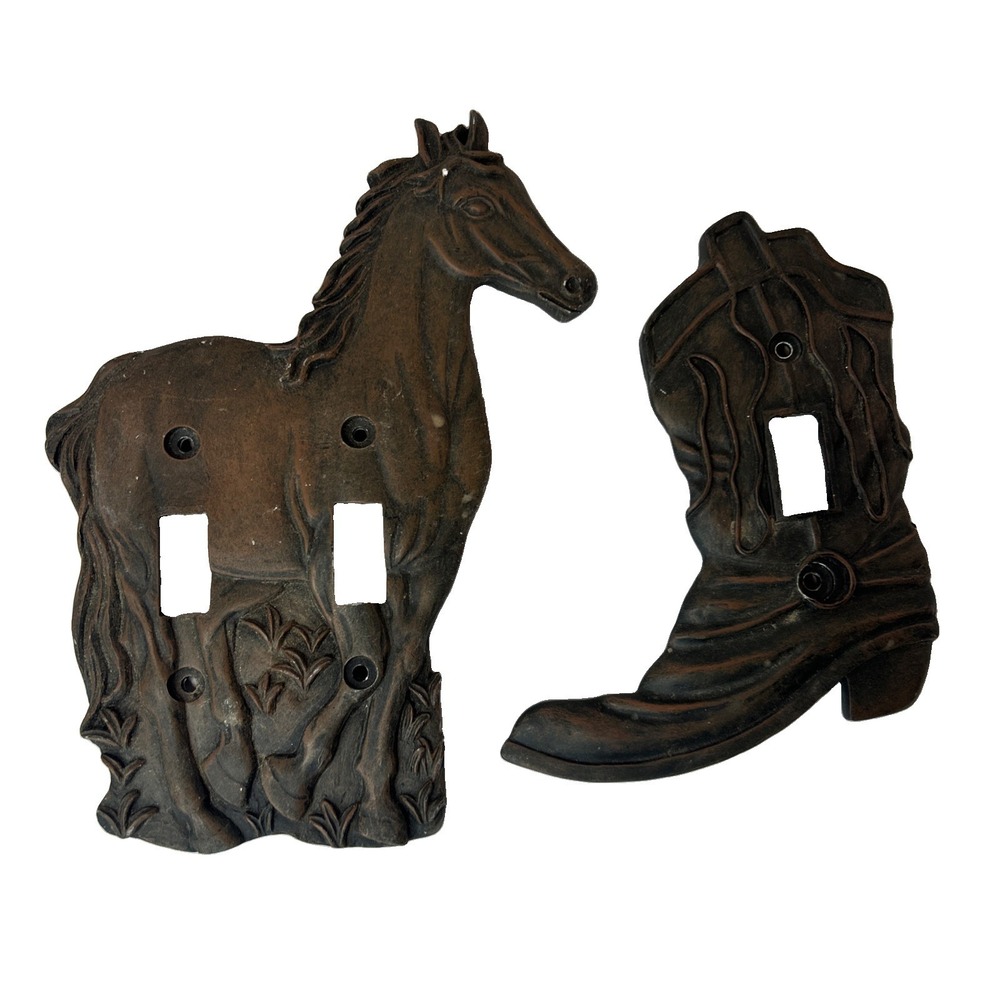 Vintage Light Switch Outlet Covers Horse, Western Boots Read No Screws